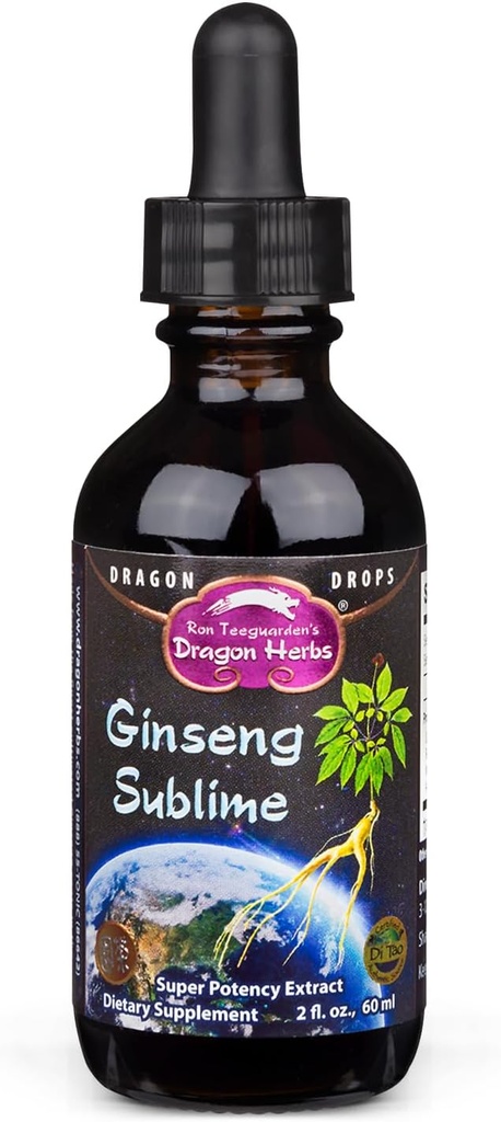 Dragon Herbs Ginseng Sublime Drops Todos os suplementos de extrato natural para apoiar energia, estresse, foco, pele, resistência, pulmões, saúde imune