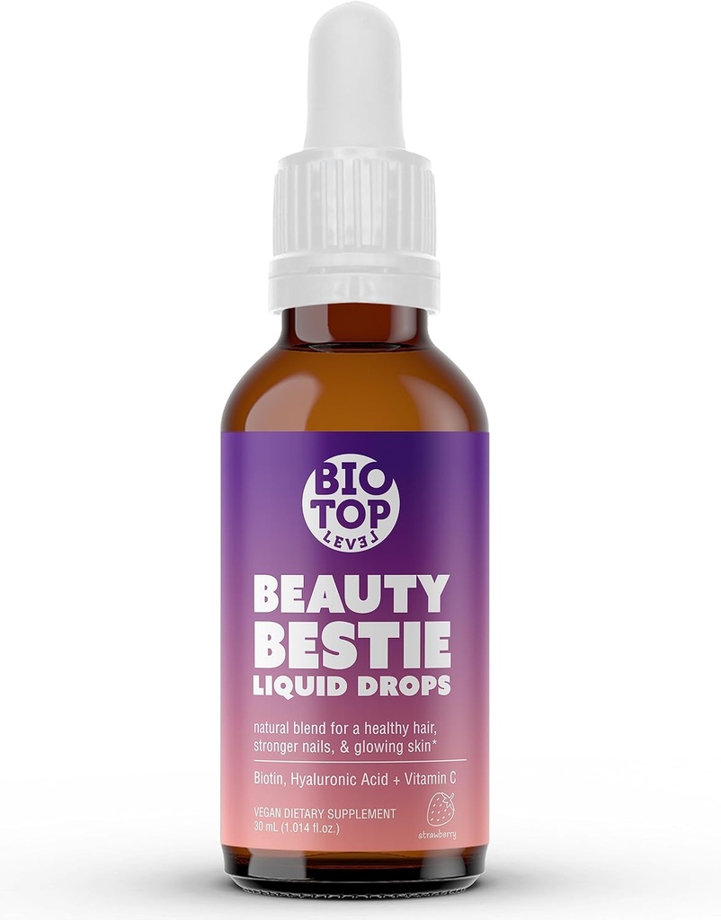 Beleza Bestie Vegan Drops Líquidos, Biotina, Vitamina C, Ácido hialurônico, Vitaminas Multi-Benefit Mistura para apoiar Cabelo saudável, Pele & Nails Crescimento, Açúcar grátis 1 fl oz.
