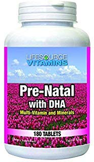 LifeSource Vitaminas Multi-Vitaminas e Minerais Pré-Natais com DHA - Saúde da Mãe e do Bebê - 180 Comprimidos