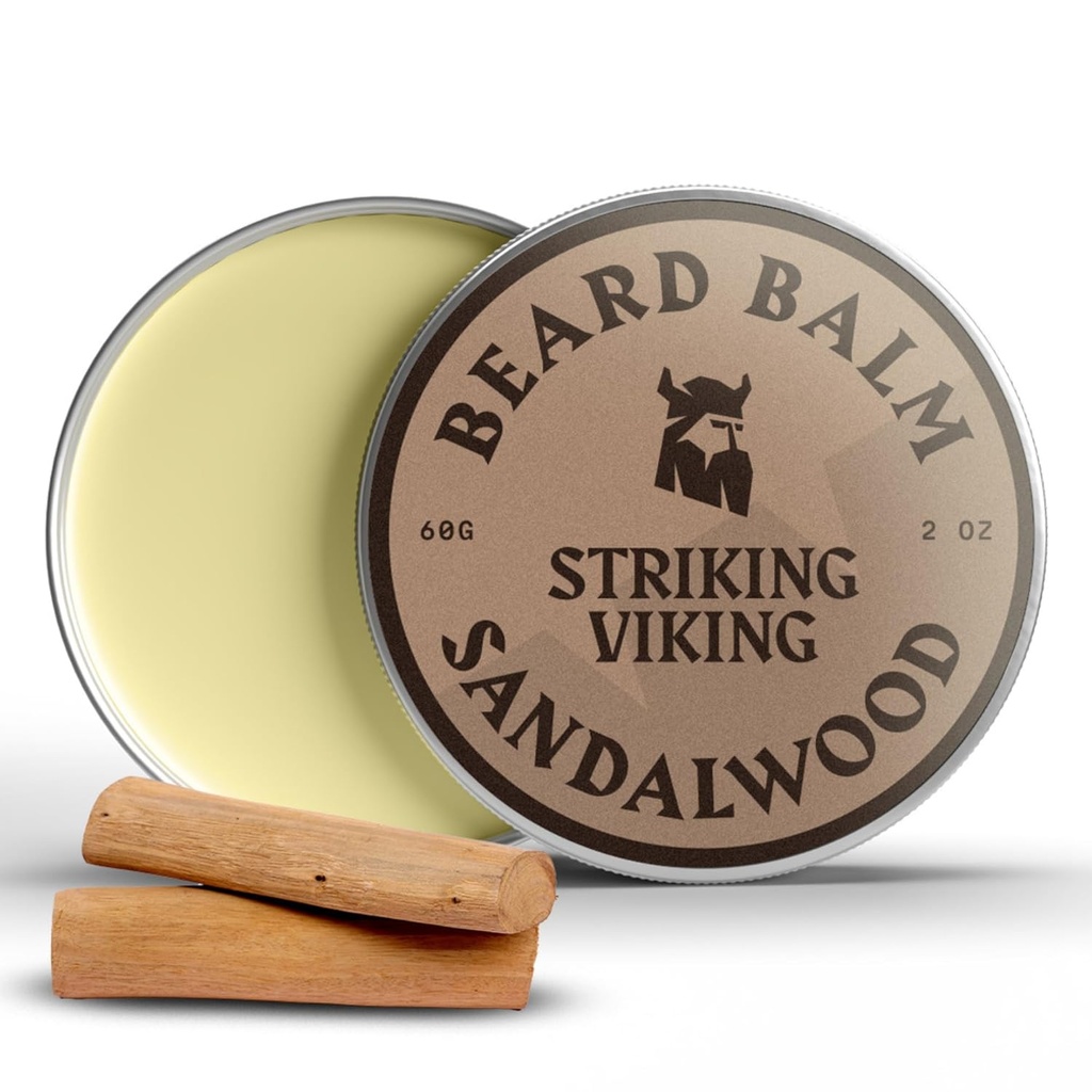 Balsa de barba viking para homens - Deixe em Beard Conditioner - Balm Styling feito com manteiga de barba naturalmente derivada, Argan & Jojoba Óleos (2 Ounce (Pacote de 1), Sandalwood)