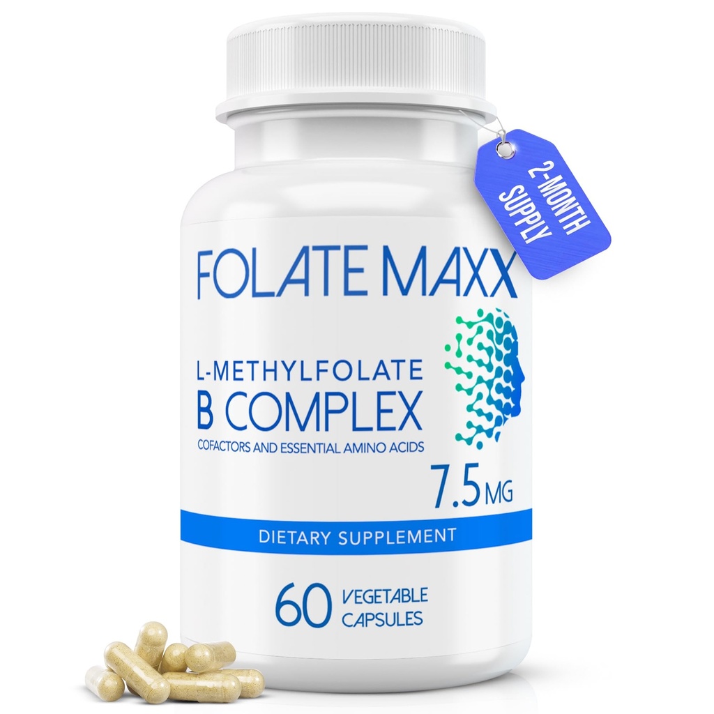 L-Metilfolato + B12 Metilcobalamina & B6 Mistura (7.5mg) - 60 Cápsulas - Complexo B ativo com Cofatores e Aminoácidos Essenciais - Não GMO, Sem Glúten, Sem Enchimentos