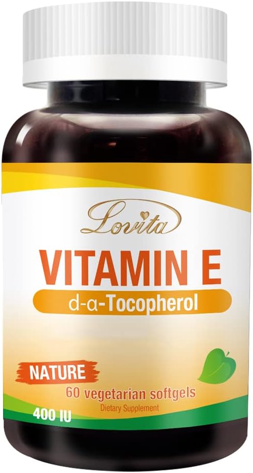 Lovita Vitamina E 400 UI Softgels, Natural 268 mg (como D Alpha Tocoferol), Vegan para a pele saudável, Cabelo, unhas e sistema imunológico Suporte, 60 Vegetarian Softgels
