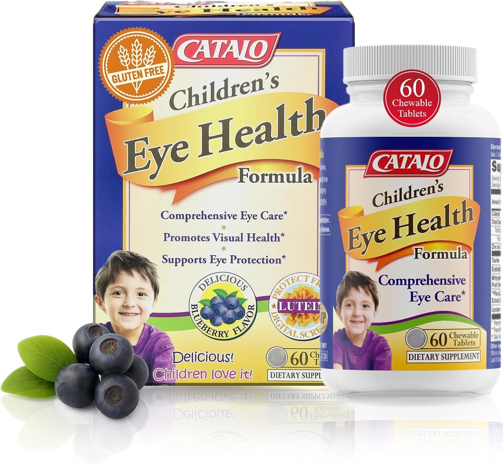 Catalo Comprimidos de Fórmula Mastigáveis em Saúde Ocular Infantil com Extrato de Mirtoselect Bilberry, Extrato de FloraGLO Marigold, Eyebright, Taurine e Zinco para Cuidados Oculares - 60 Comprimidos