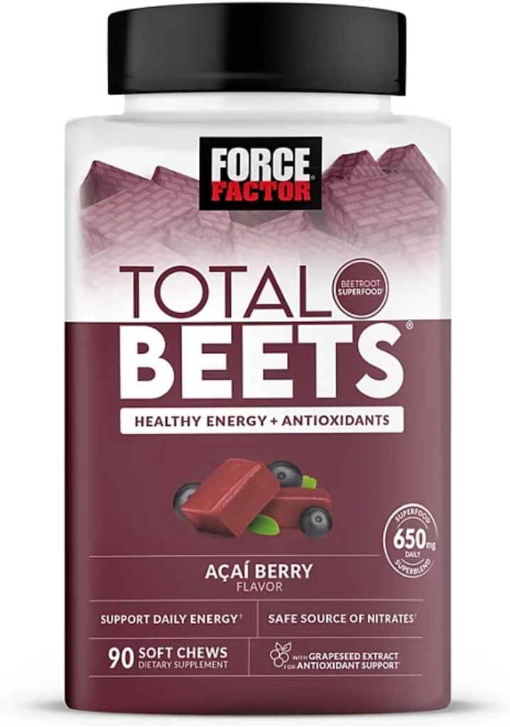 Bling Pire Factor Total Beets, Suplemento de Energia Saudável, Superalimento de beterraba Superfood mastiga, Acai Berry (90 CT.)