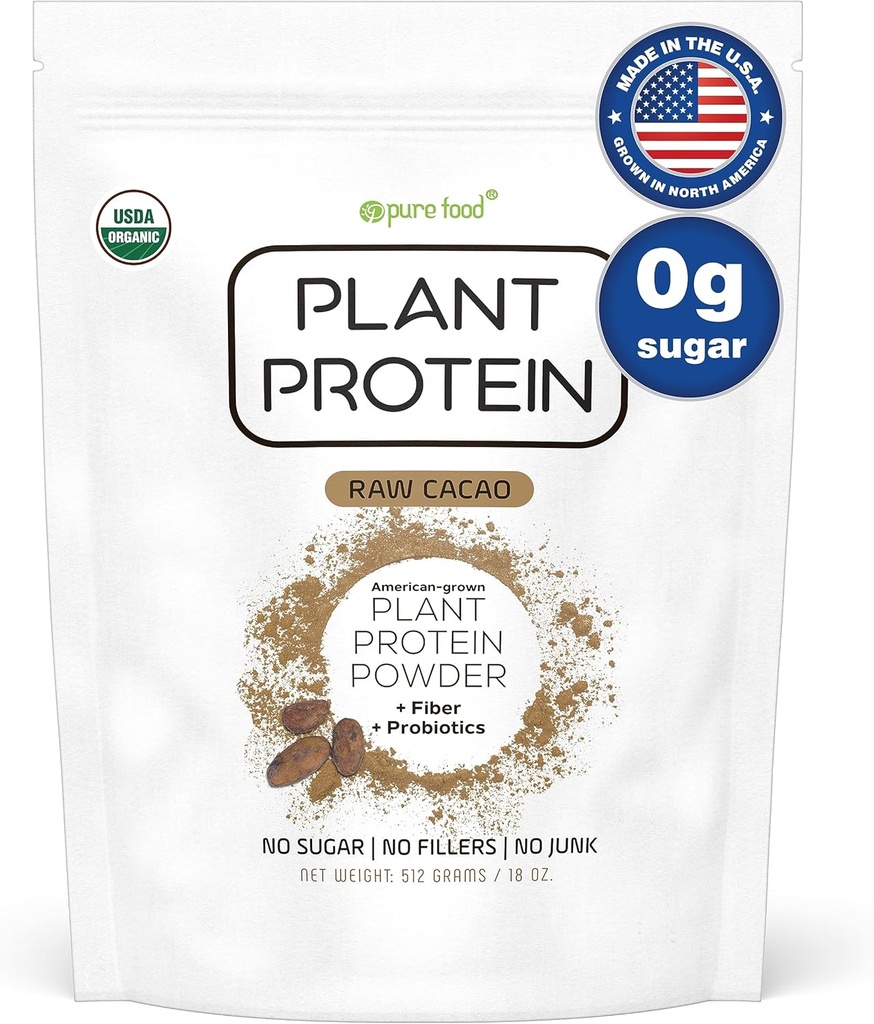 Puro alimento: Planta base de proteína em pó com probióticos □ Orgânico, Limpo, Todos naturais, Vegan, Vegetariano, Suplemento Nutricional Superalimentar Integral com Sem aditivos