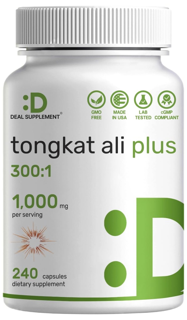 Tongkat Ali Extract 300:1 com Erva Erva Tesão 1,100mg – Indonésio Longjack Eurycoma Longifolia Root – Suplemento de Erva de Força Extra para Energia