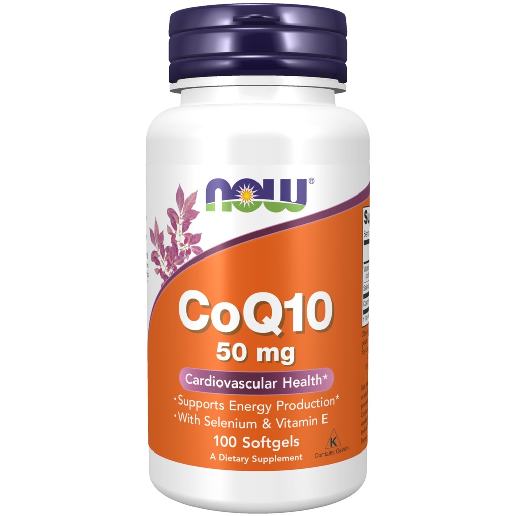 Now Supplements, CoQ10 50 mg, Pharmaceutical Grade, All-Trans Form produzido pela Fermentação, 100 Softgels