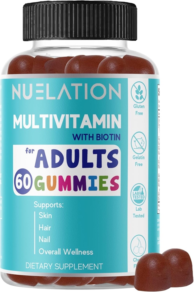 Homens & Mulheres Gummies Multivitamin. Multivitamínicos de goma bem arredondados diários com Biotin 5000 mcg. Não-GMO, 60 Condes, 30 Servidores. Multi Vitamina para adultos para suporte imunológico, Global Wellness
