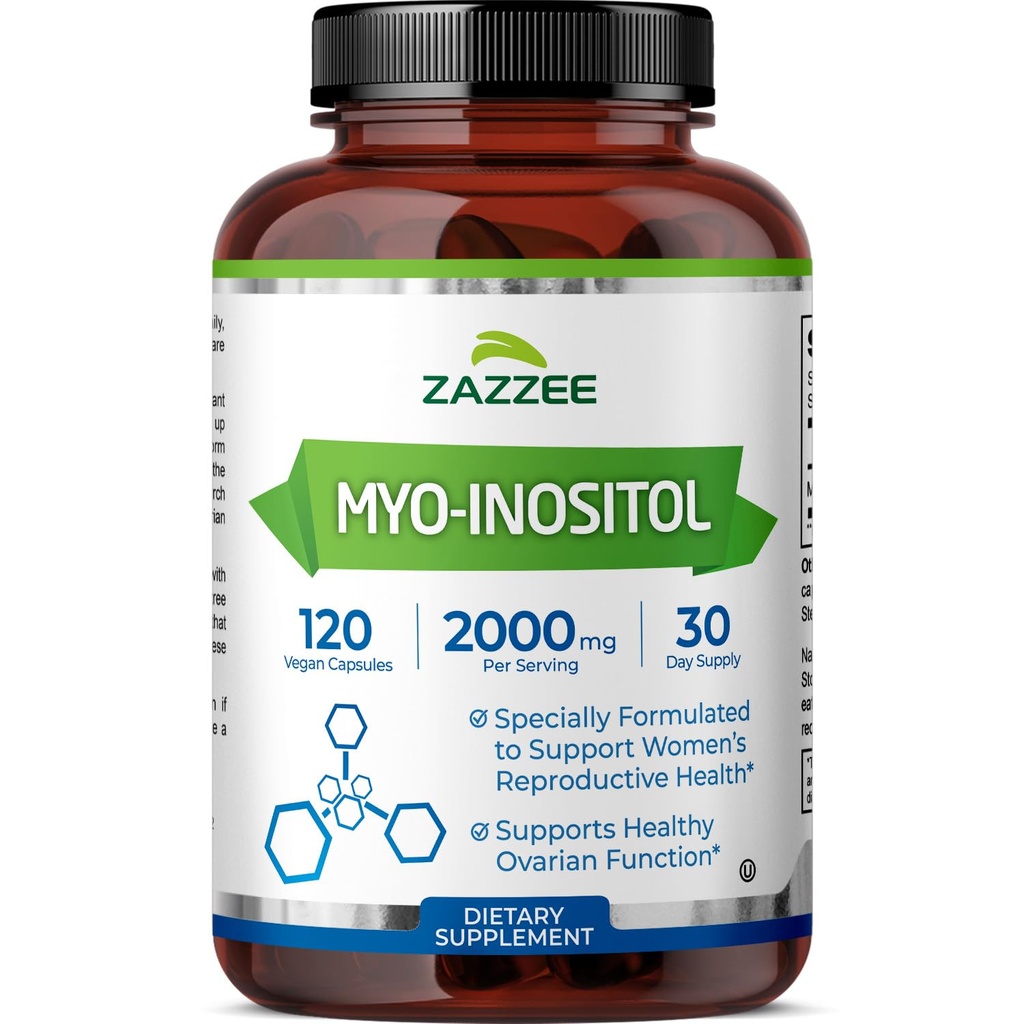 Zazzee Myo-Inositol Cápsulas, 2000 mg por serviço, 120 Cápsulas Vegan, Posologia ideal para 40:1 Razão, 100% vegetariana, Equilíbrio hormonal e saudável Ovarian Function Support, All-Natural e Não-GMO