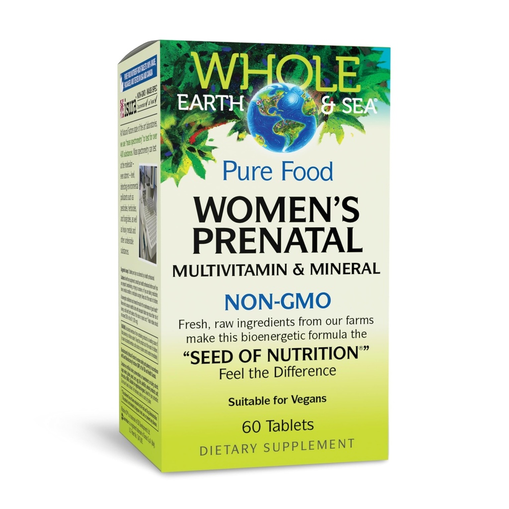 Factores naturais Terra inteira & Mar, Mulheres pré-natal multivitamínico e mineral, Suplemento alimentar inteiro, Vegan, 60 Comprimidos