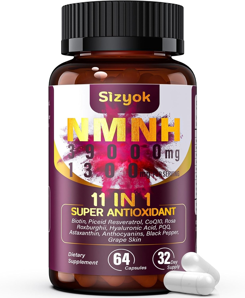 NMNH Suplemento (Dihidronicotinamida Mononucleotídeo) 600mg,NAD Suplemento com Resveratrol, CoQ10, Biotina e Ácido Hialurônico .