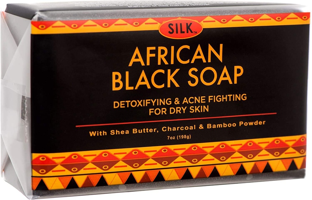 Sabão preto africano 7 onças para Acne, Eczema, Pele seca, Psoríase, Remoção de cicatrizes, Face & Lavagem Corporal - Manteiga de Karité, Carvão, Pó de bambu