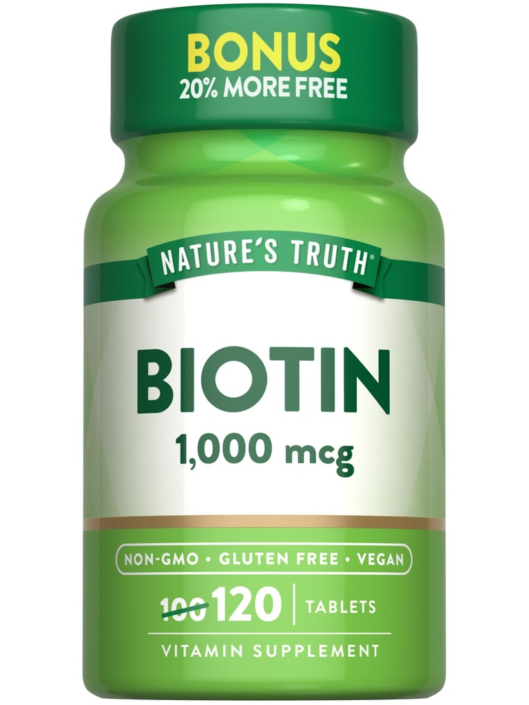 Verdade da natureza Biotin 1000mcg 120 comprimidos Vegan, Não-GMO, Suplemento sem glúten