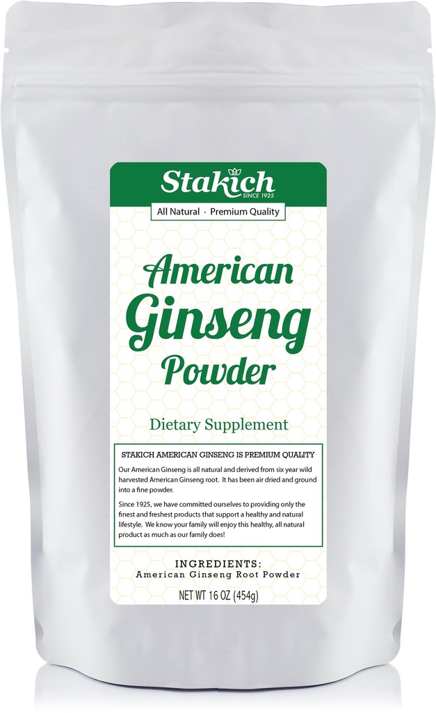 Stakich American Ginseng Raiz em Pó - 1 Libra - Pura (1 Libra)