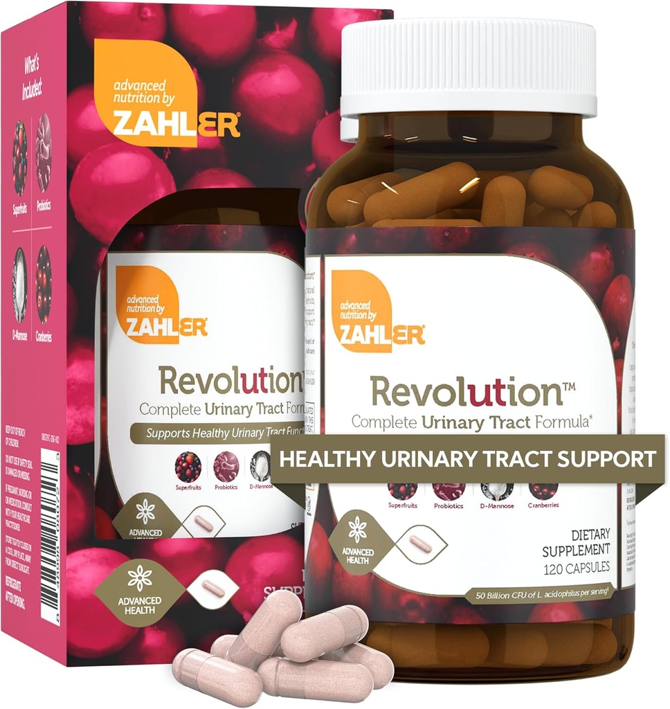 Zahler Revolution - Complete Womens Urinary Tract Health Formula com Probióticos - ITU Pills - 1200mg D-Mannose and Cranberry Supplement - Urinary Tract Infection Support for Women (120 Cápsulas)