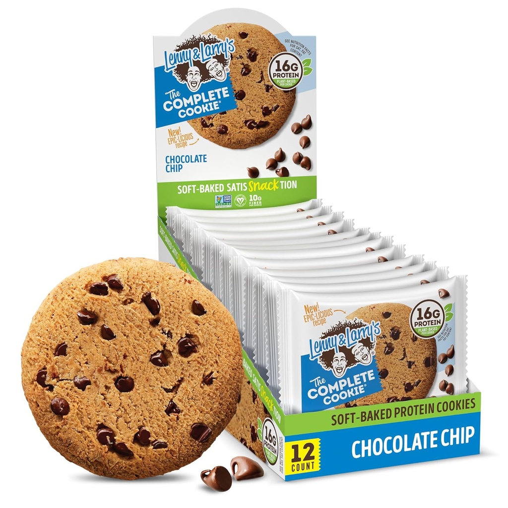 Lenny & Larry's The Complete Cookie, Chocolate Chip, Soft Baked, 16g de proteína vegetal, Vegan, Non-GMO, 4 Ounce Cookie (Pack of 12)