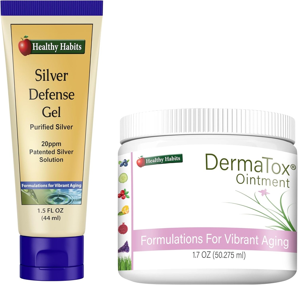 Saúde Habits Skincare Bundle - 1,7 oz DermaTox Pomada e 1,5 oz Silver Defense Gel - Tudo Natural, todo o propósito, seguro e eficaz pele Nutrição