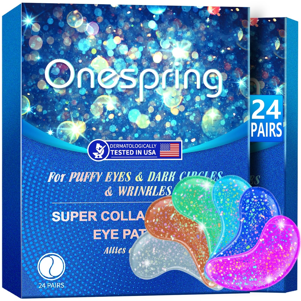 Eye Gel Pads (24 pares) - Sob colchas de olhos para Puffy Eyes, rugas, círculos escuros, Geles de olho de colágeno natural, Sob mascara de olhos Patches para rosto para acalmar Puffiness, Bolsas de olhos