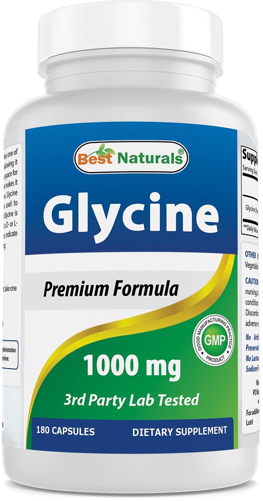 Melhor Naturals Glycine Suplemento 1000 Mg para produção de energia, 180Count