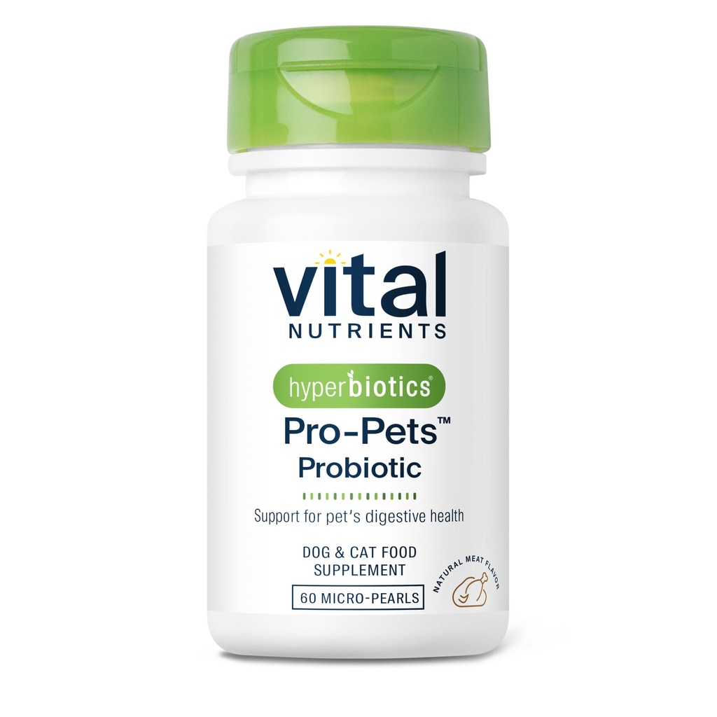 Nutrientes Vitais Pro Animais de estimação Probióticos para cães e gatos Probióticos para a Saúde Digestiva, Gut Health, Diarréia Ocasional* □ Saboroso sabor de carne □ Não-GMO □ Hiperbióticos □ 60 Micro Tablets