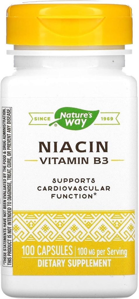 Niacin, Vitamina B3, 100 mg, 100 Cápsulas, Via da Natureza