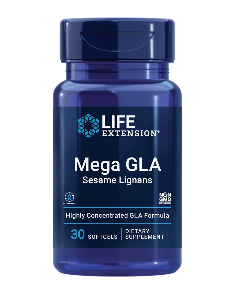 Extensão de vida Mega GLA Sesame Lignans, Omega-6 ácidos gordos para promover uma resposta inflamatória saudável, sem glúten, não-GMO, 30 softgels