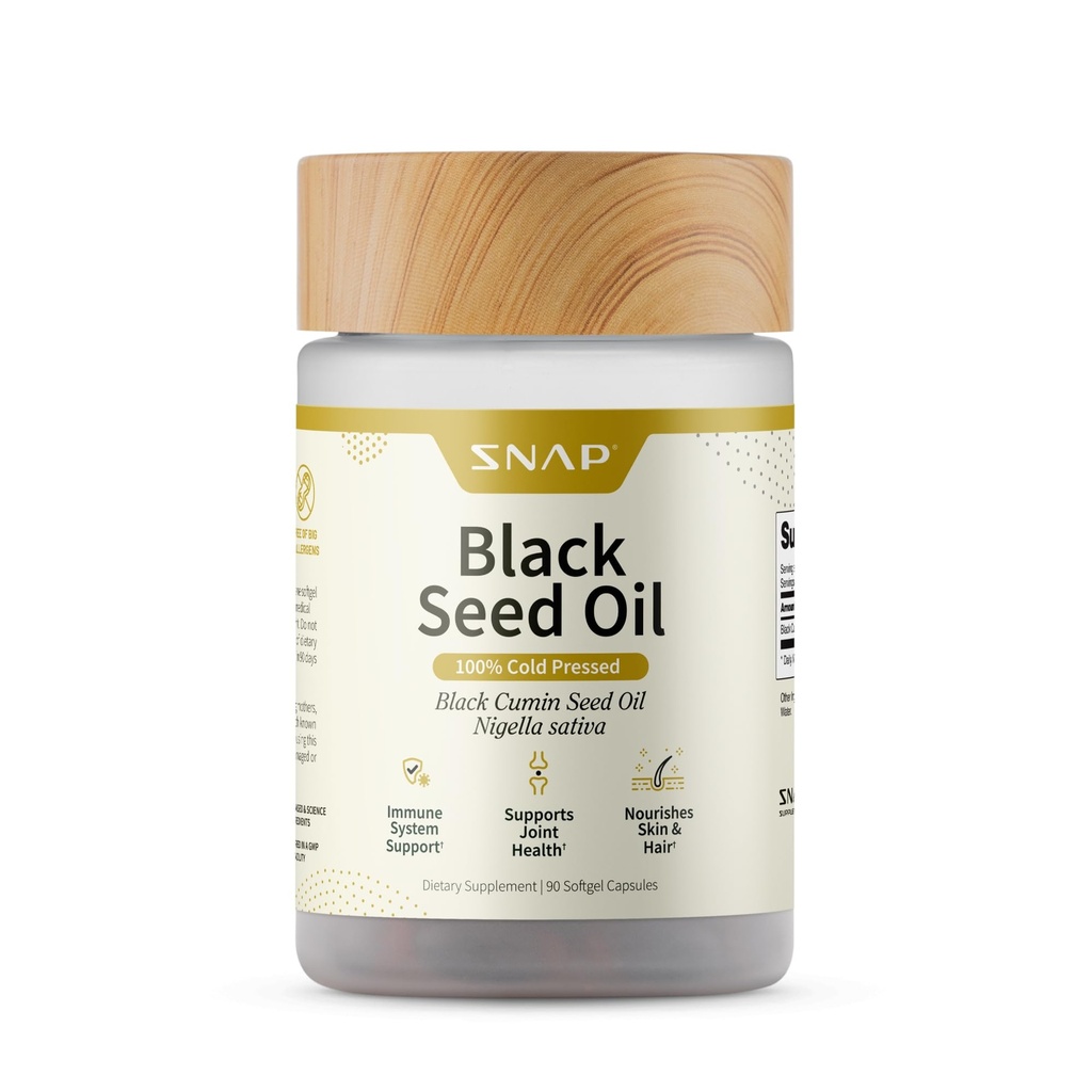 Snap Suplementos Black Seed Oil Cápsulas – 100% frio prensado orgânico Nigella Sativa – Suporta saúde imune, detox, pele, cabelo, articulações e bem-estar geral – 90 Softgels