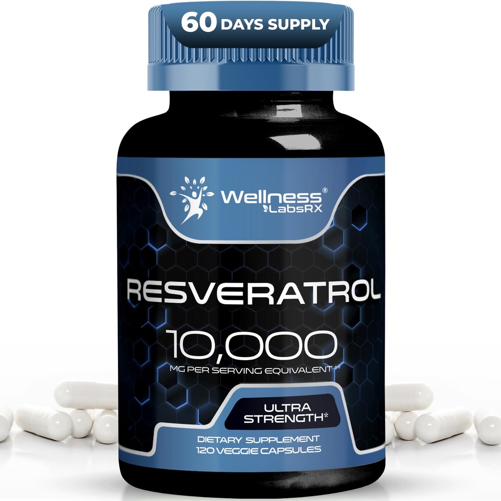 WELLNESS LABSRX Resveratrol 120 Cápsulas, Suplemento Resveratrol, Resveratrol 1000mg Raiz Polygonum, Trans Resveratrol para Envelhecimento Saudável, Coração, Apoio à Saúde do Cérebro - Vegan, Keto