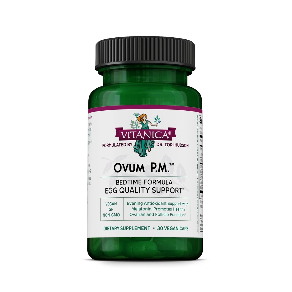 Vitanica Ovum P.M. - Apoio à qualidade do ovo com vitamina D3, ácido alfa lipoico e melatonina - Funciona melhor com Ovum A.M. - Suplemento dietético de ervas para a saúde da mulher - Senhora - 30 Caps Vegan