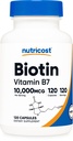 Nutricost Biotin (Vitamina B7) 10.000mcg (10mg), 120 Cápsulas - Vegan, Sem glúten, Não-GMO