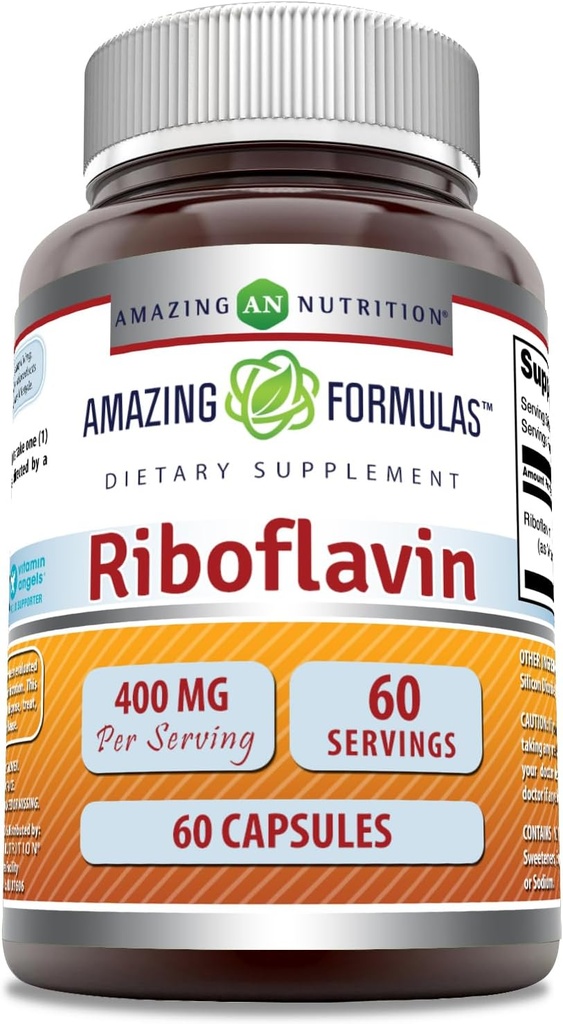 Fórmulas surpreendentes Riboflavina (Vitamina B2) Suplemento 400 Mg por Servindo 60 Cápsulas