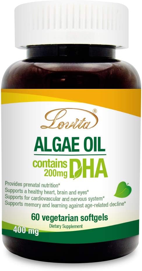 Lovita óleo de algas, planta baseada DHA alternativa ao óleo de peixe, Vegan Omega 3 com DHA 200 mg, 60 Vegetarian Softgels