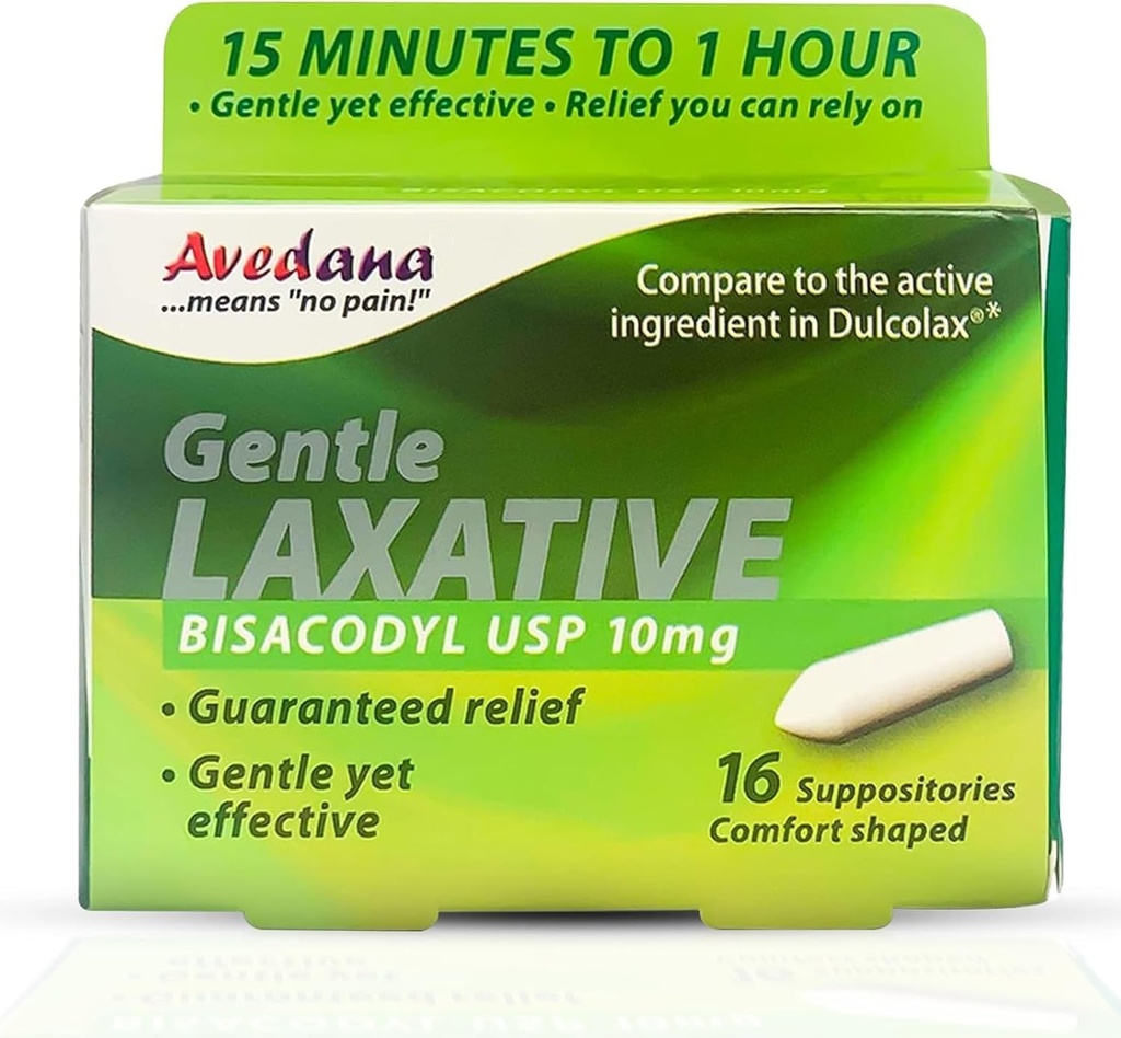 Supositório Laxativo de Bisacodyl - USP 10mg para alívio rápido e suave da constipação - Comfort-Shaped, pacote de 16 Supositórios
