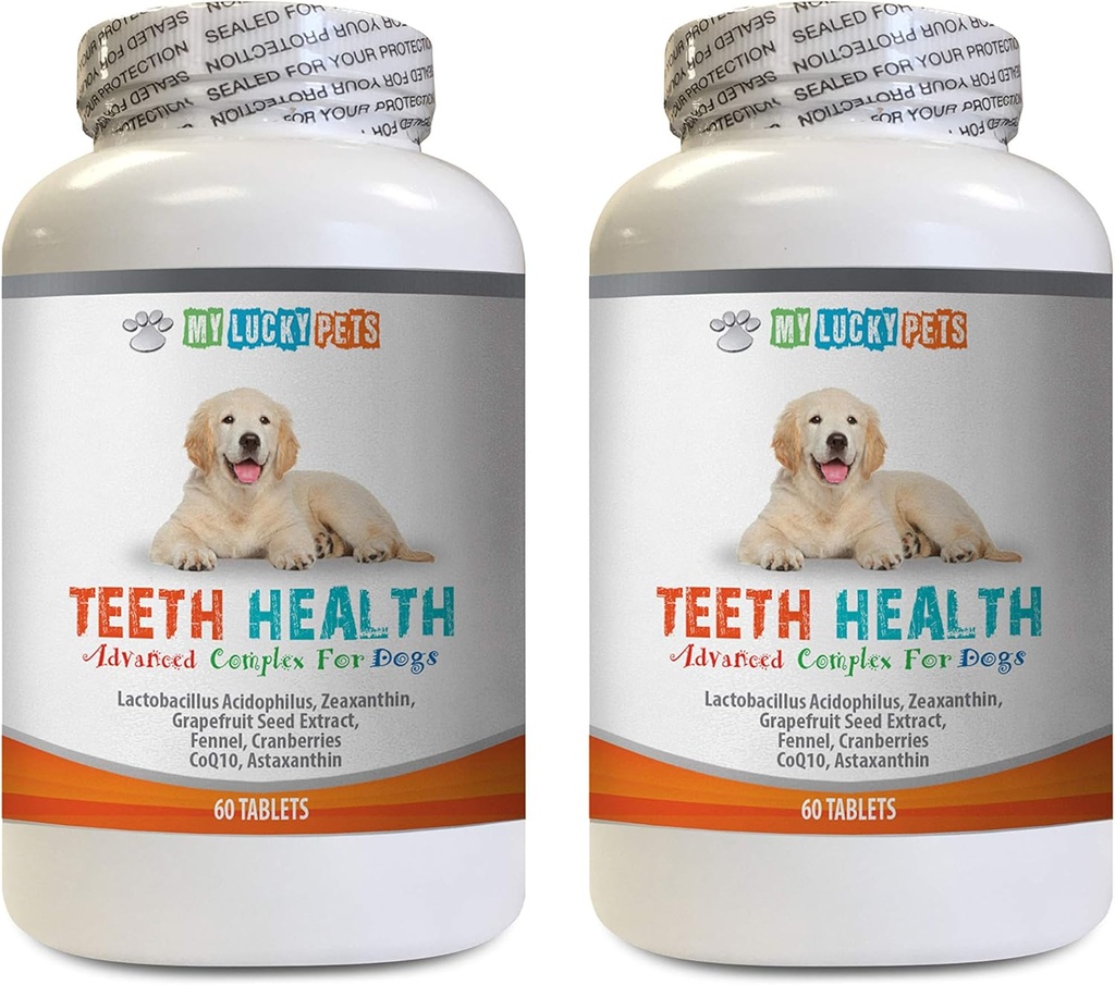Tablets de respiração do cão - saúde avançada dos dentes para cães - luta mau hálito - melhores chicletes e dentes - vitamina c para pílulas de cães - 120 comprimidos (2 garrafas)