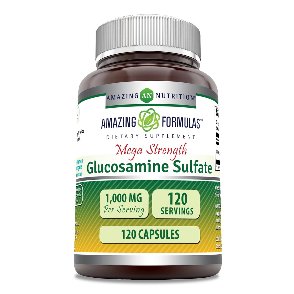 Fórmulas surpreendentes Sulfato de glucosamina 1000 mg Cápsulas Suplemento □ Não-GMO □ Gluten Free □ Made in USA (Desflavored)