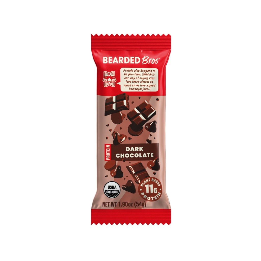 Bearded Brothers Organic Protein Bars, Chocolate escuro (10 Pack) - 11g de proteína baseada em plantas Gluten livre Vegan, Não-GMO saudável lanches para adultos boa fonte de fibra