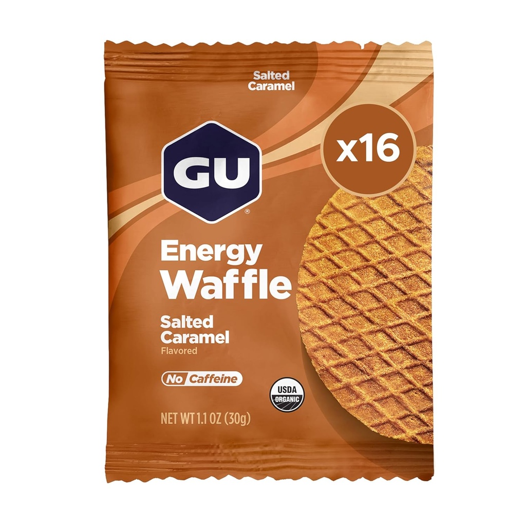 GU Energy Stroopwafel Salty's Caramel Sports Nutrition Waffle, Caffeine-Free, and Kosher laticínios, On-the-Go Energy for Any Workout, 16 Count
