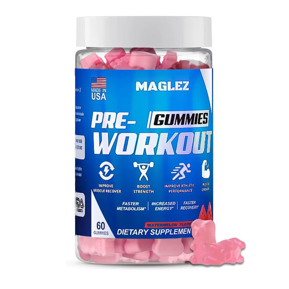 Gummies pré-treino para homens e mulheres, Gummy pré-treino com Beta Alanine - Cafeína orgânica - Picolinato de crómio - Sem glúten, Vegan, energia aumentada, metabolismo mais rápido e recuperação (60 goma)