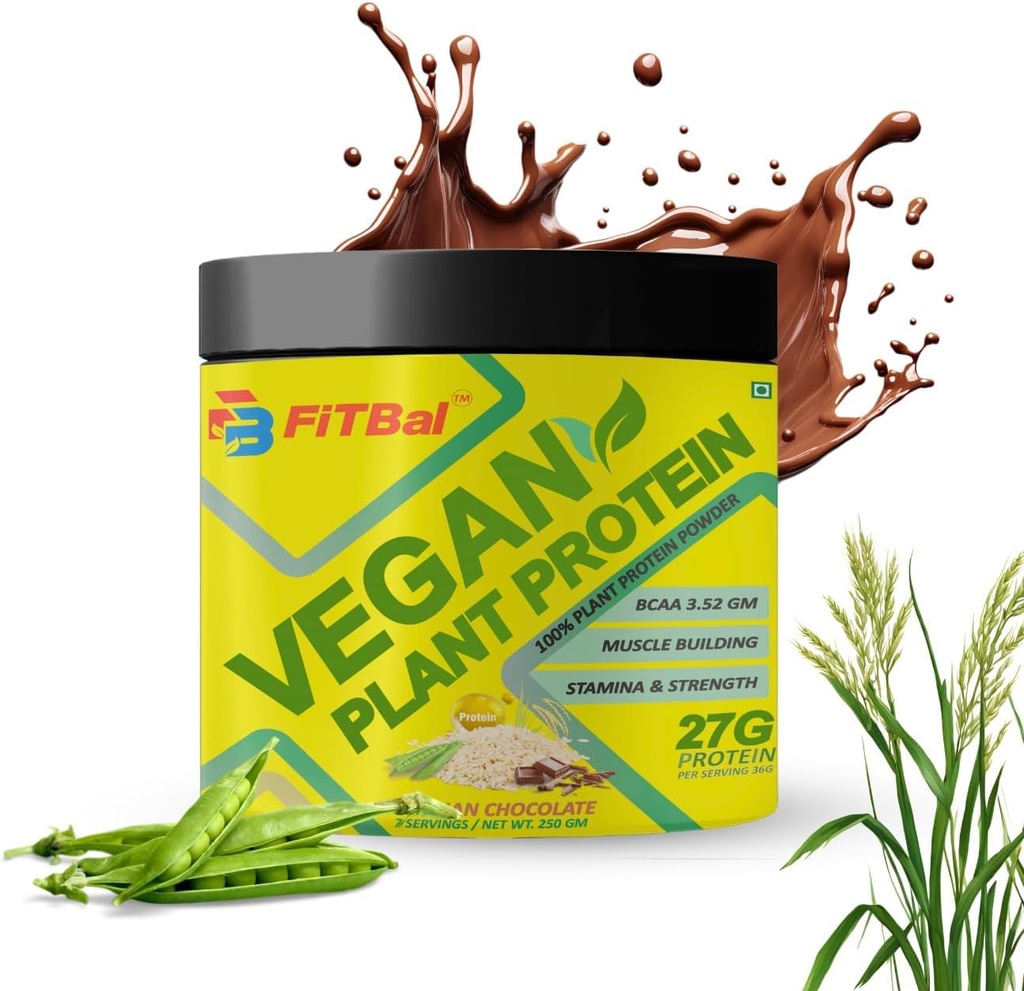 Vegan Protein Plant Powder Pea, Brown Rice Protein 250 gramas(7 Servings) Serving Quantity-36 G 27 G Protein Per Serving, Glutamina -4.35gm BCAA-3.53GM