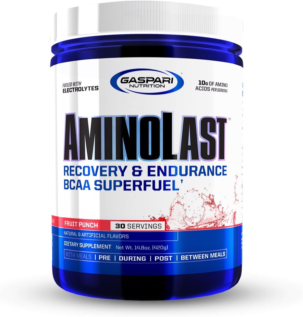 Gaspari Nutrition: AminoLast, Muscle Recovery and Endurance BCAA Combustível, Melhora a Recuperação & Replenishes Electrolytes, 30 Servings (Fruit Punch)