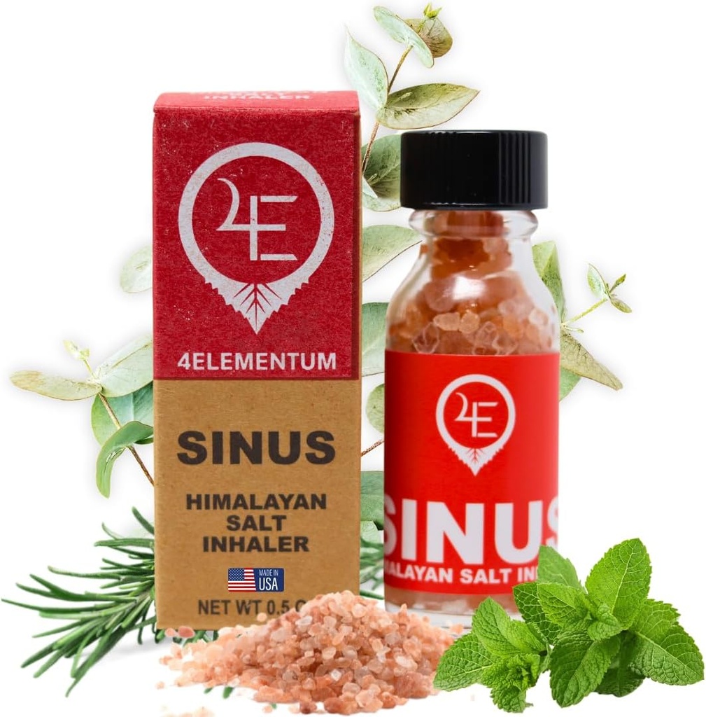 4Elementum Sinus Himalayan Sal Inhaler - Infundido com eucaliptos naturais, hortelã-pimenta e alecrim - apoia alívio de alergias, resfriados e congestão