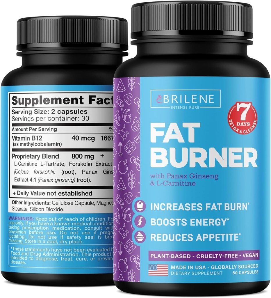 Pílulas de perda de peso para mulheres - Made in USA - Natural Appetite Supressor & Metabolismo Booster - Queimadores de gordura com L-Carnitina para perder peso rápido - 60 Cápsulas