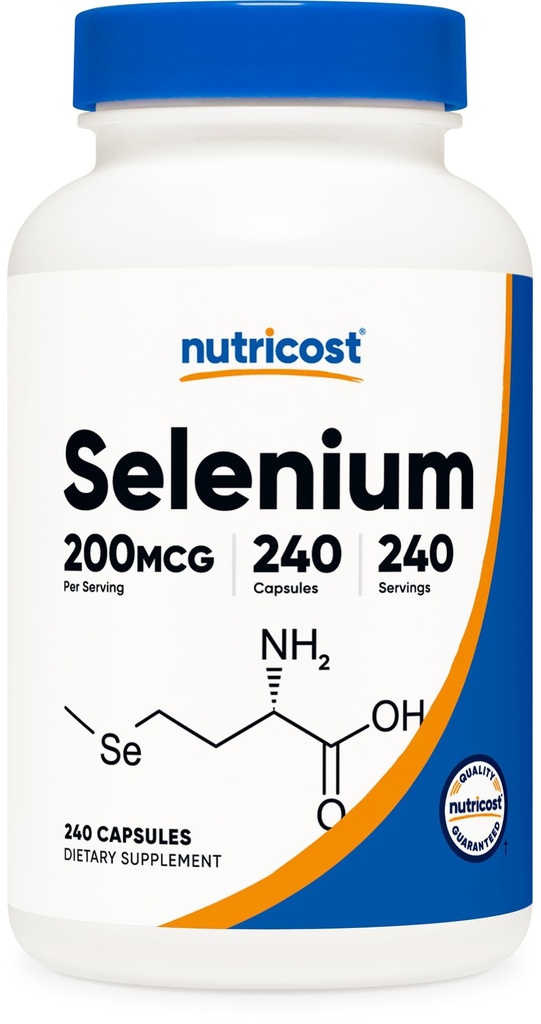Nutricost Selenium 200mcg, 240 Cápsulas Vegetarianas, Não-GMO, L-Selenometionina sem glúten