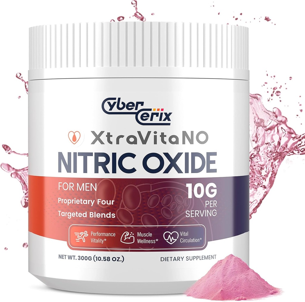 Suplemento de óxido nítrico para homens - Força extra de óxido nitroso em pó para coração, circulação, fluxo de sangue, energia, resistência - 10g por serviço, 30 Servings