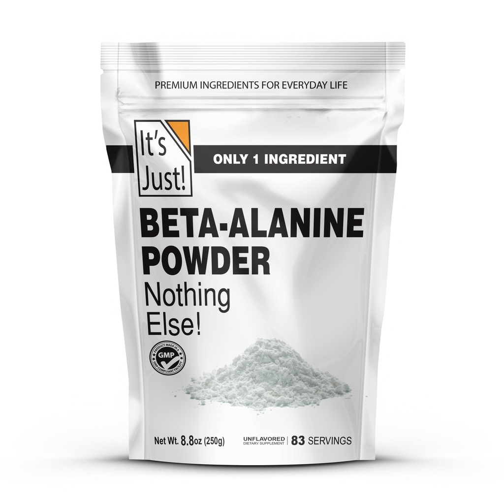 É justo! - Beta-Alanina em pó, Suplemento pré-trabalho, 250g em massa, sem sabor, 3000mg por serviço (250g / 83 Servings)