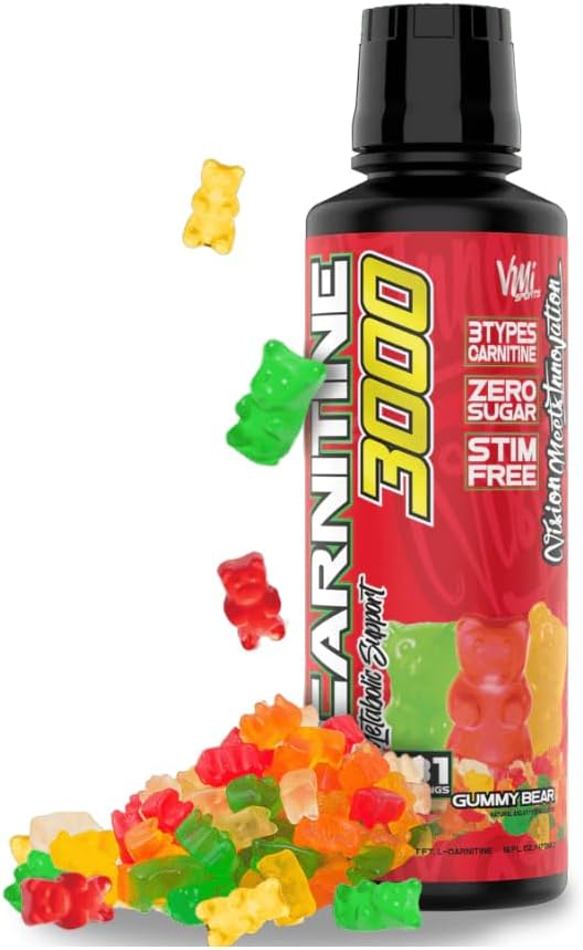L-Carnitina 3000 Líquido □ 3000 mg Suplemento de Carnitina □ Zero Caloria Zero Açúcar Keto Friendly para homens e mulheres – Grande Degustação□ 31 Servings (Gummy Bear, 16 fl. oz.)