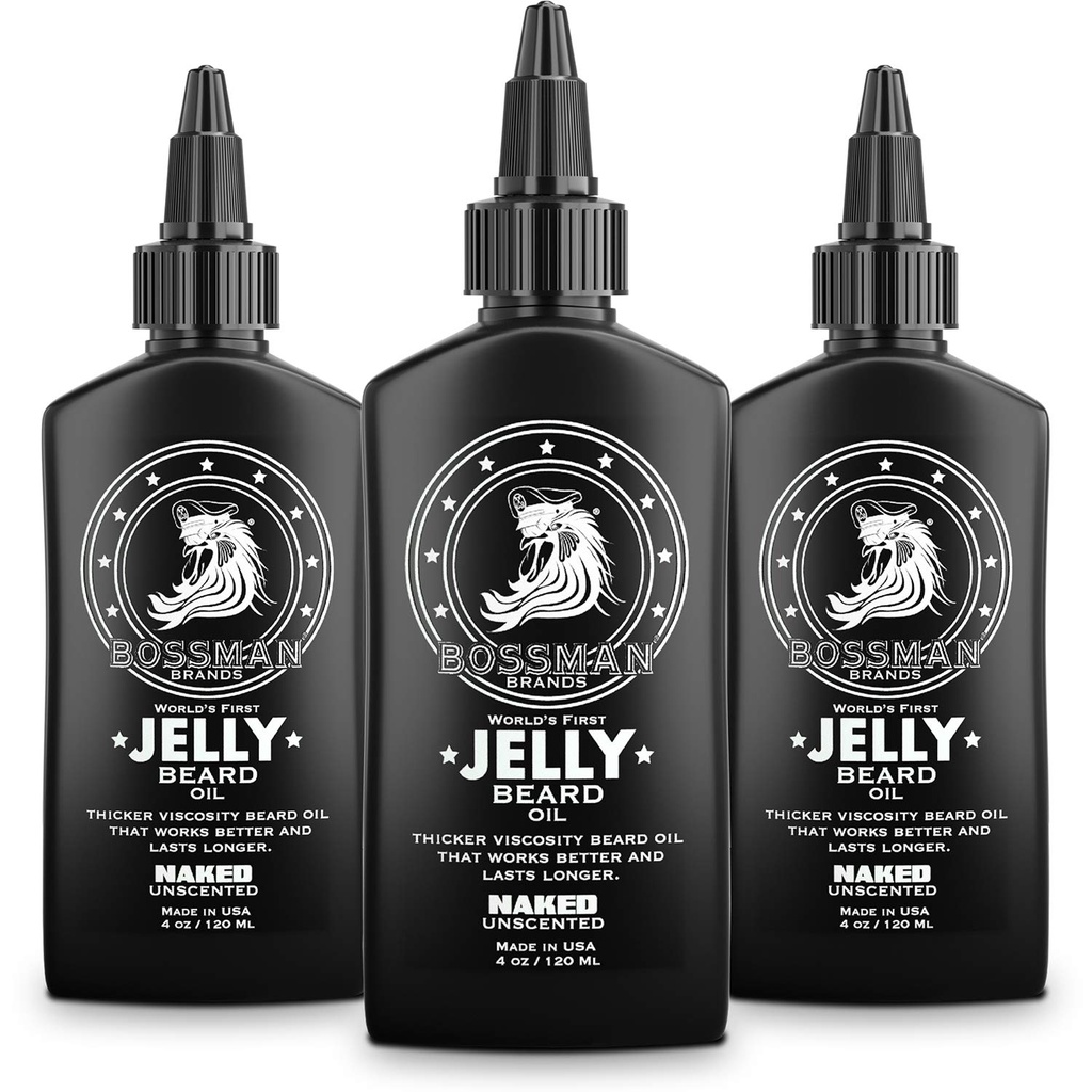 Bossman Jelly Beard Oil for Men - 3 Pack (12 onças no total, nu - sem cheiro) - suaviza, hidrata e condições com ingredientes naturais