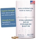 GLOW Anti Envelhecimento Suplemento - Hyabest® Ácido Hialurónico, Fitoceramidas, 5000 mcg Biotina, Vitamina A, C, E, Zinco - Hair Skin Nails Vitaminas para Mulheres e Homens - rugas e hidratação da pele - 60 Cápsulas