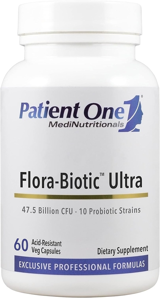 Paciente Um Flora-Biótica Ultra  , Probiótico Suplemento para apoiar Flora Intestinal Balanceada * , , 47,5 bilhões UFC mais 10 Probiótico Strains , 60 Cápsulas