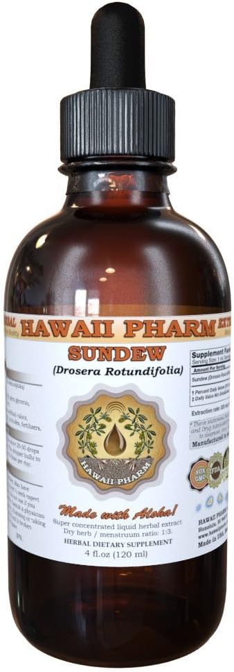 HawaiiPharm Sundew Liquid Extract, Sundew (Drosera Rotundifolia) Folha em pó Tintura, Suplemento de ervas, Made in USA, 2 fl.oz